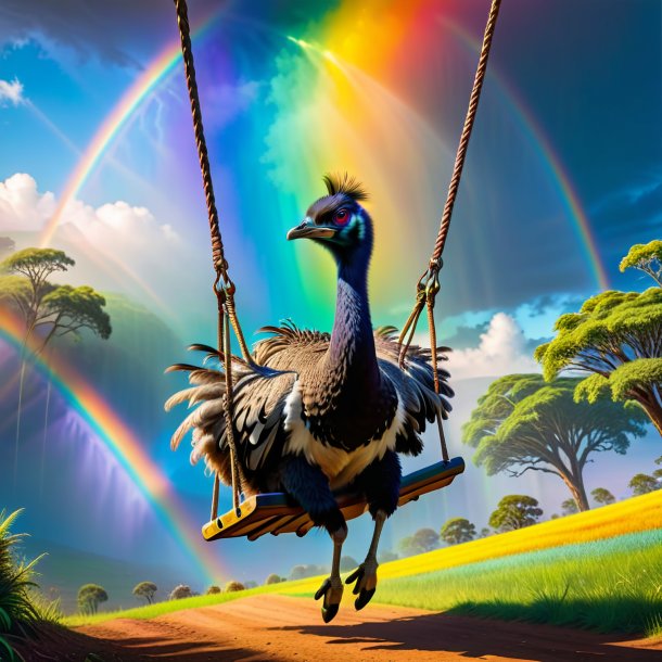 Image of a swinging on a swing of a emu on the rainbow