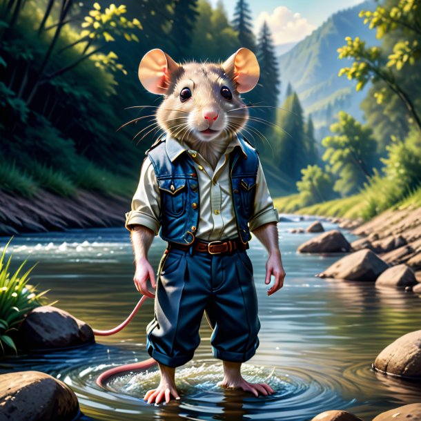 Illustration d'un rat dans un pantalon dans la rivière