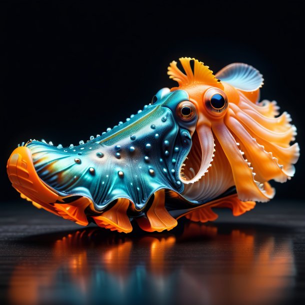 Photo of a cuttlefish in a orange shoes