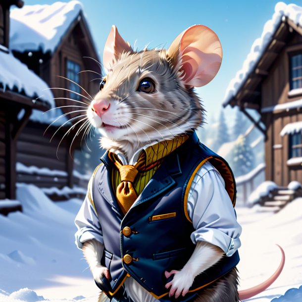 Illustration d'un rat dans un gilet dans la neige