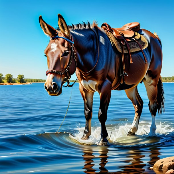 Drawing of a mule in a jeans in the water