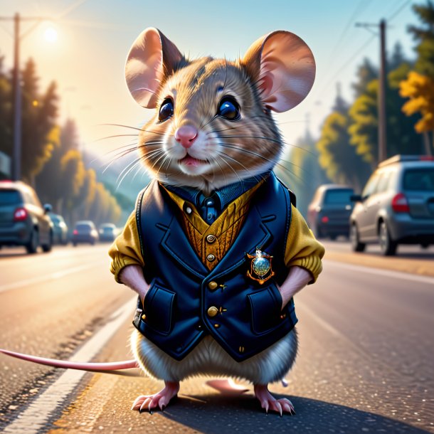 Dessin d'une souris dans un gilet sur la route