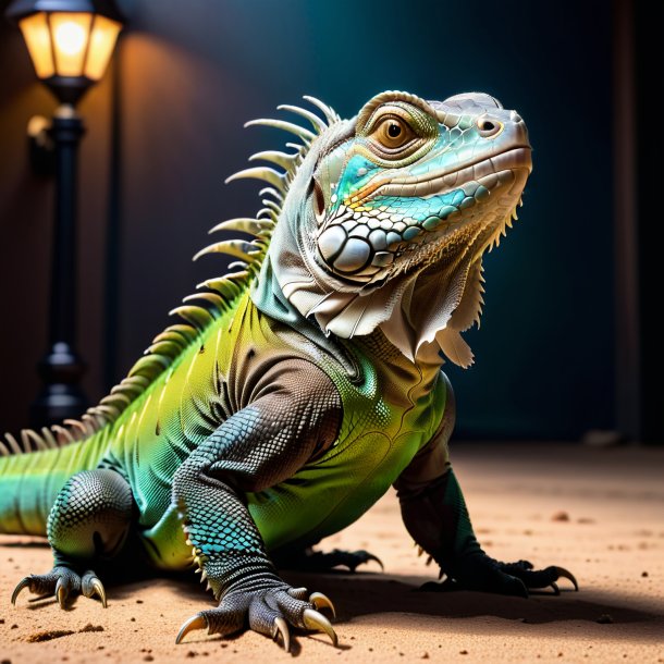 Foto de una iguana en zapatos negros