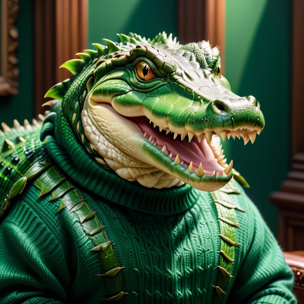 Picture of a crocodile in a green sweater