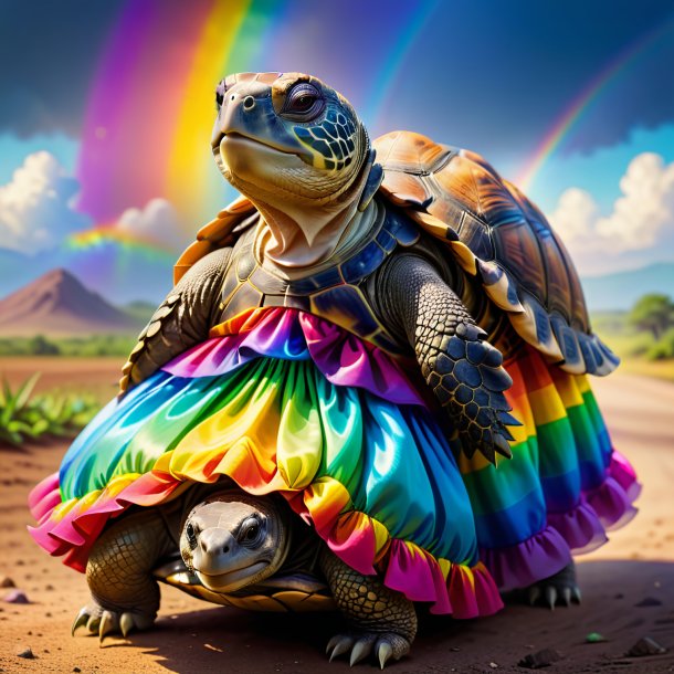 Imagen de una tortuga en un vestido en el arco iris