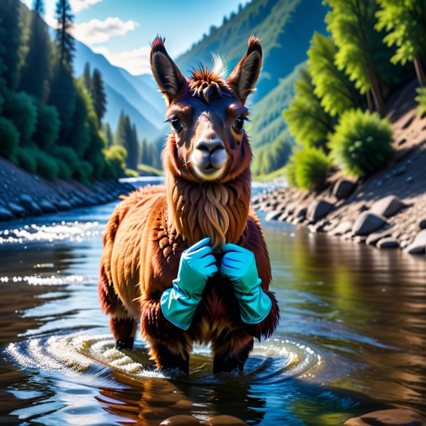 Photo d'un lama dans un gants dans la rivière