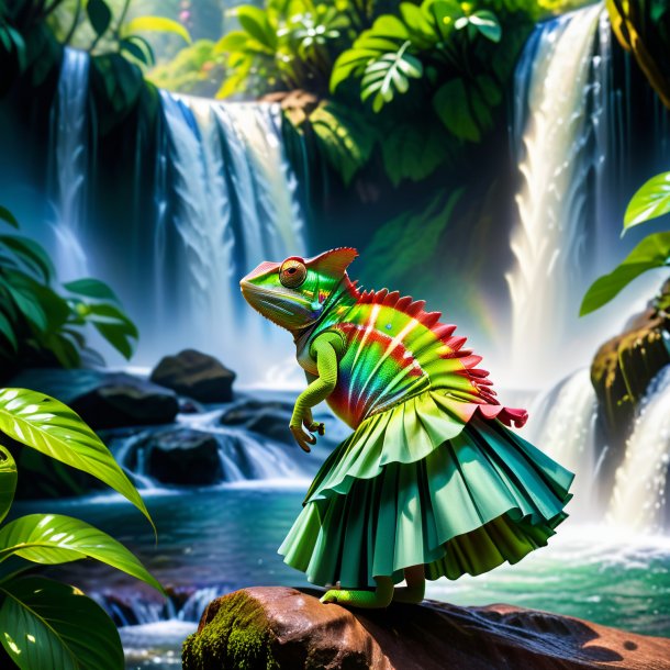 Pic of a chameleon in a skirt in the waterfall