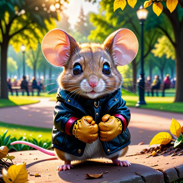 Pic d'une souris dans un gants dans le parc