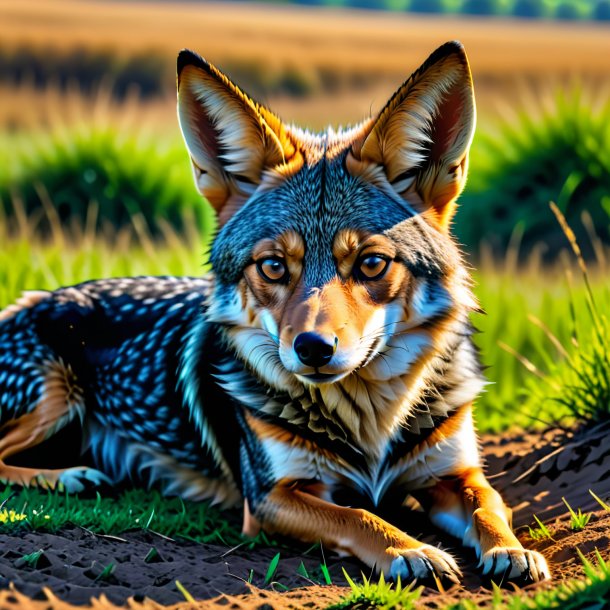 Pic of a resting of a jackal on the field