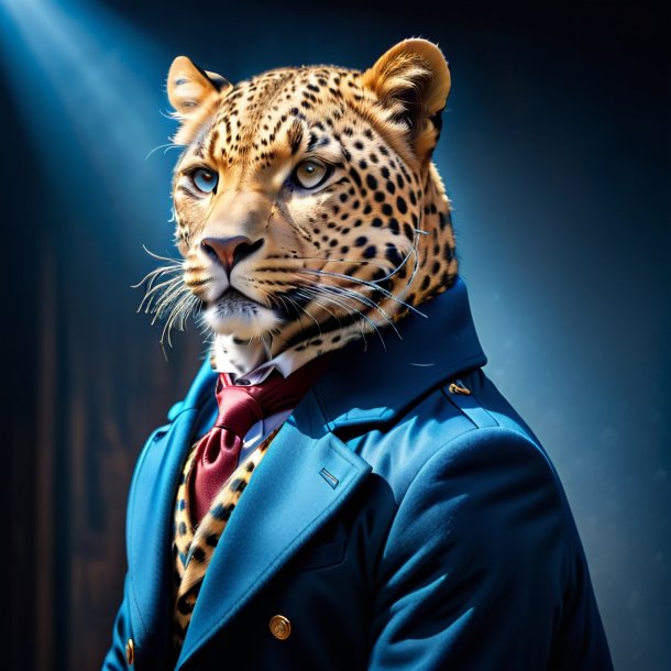 Imagen de un leopardo en un abrigo azul