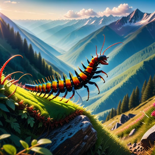 Photo of a jumping of a centipede in the mountains