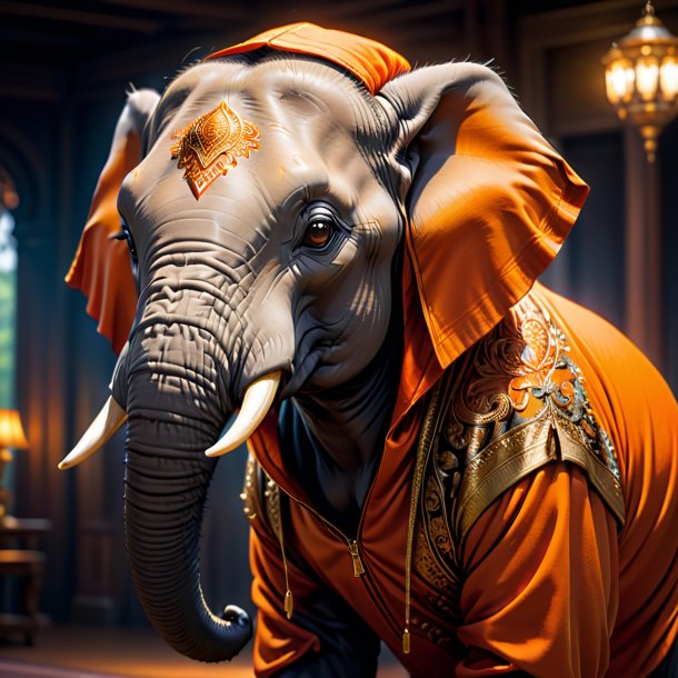 Picture of a elephant in a orange hoodie