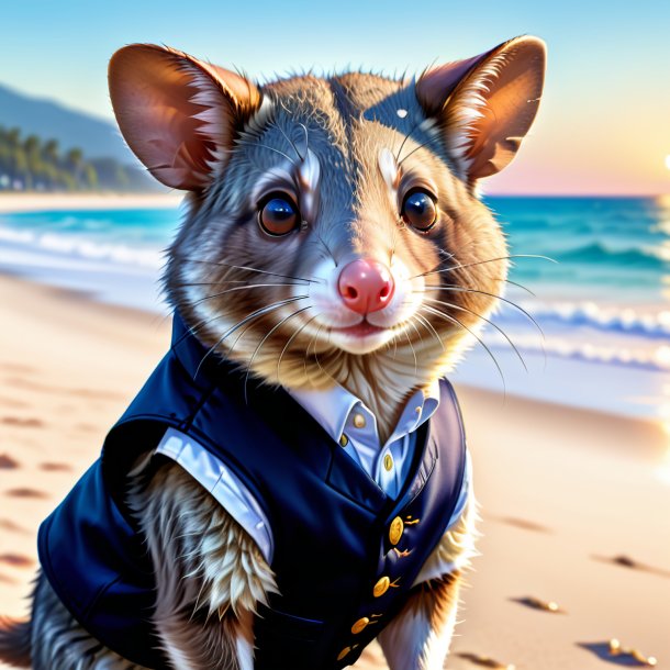 Illustration of a possum in a vest on the beach