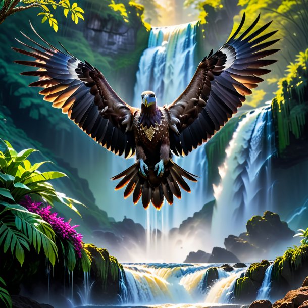 Pic of a vulture in a belt in the waterfall