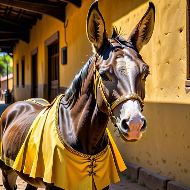 Image of a mule in a yellow skirt