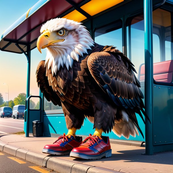 Photo of a eagle in a shoes on the bus stop