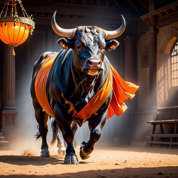 Image of a bull in a orange skirt