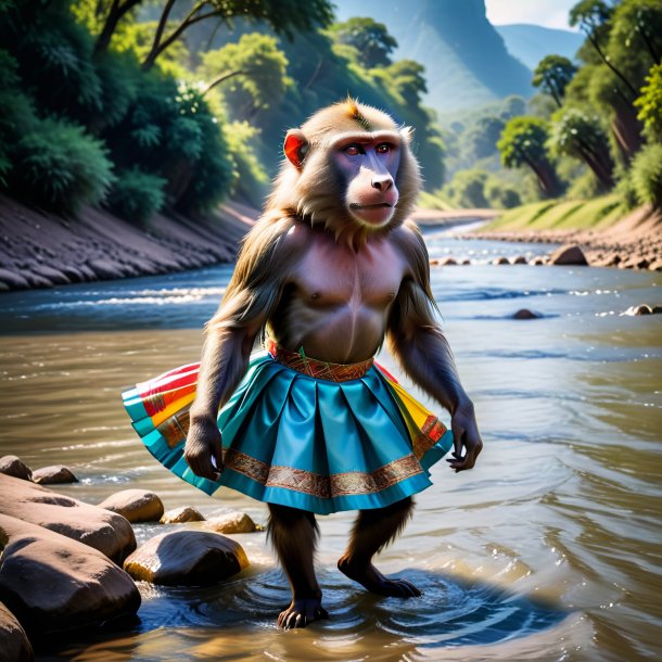 Image of a baboon in a skirt in the river