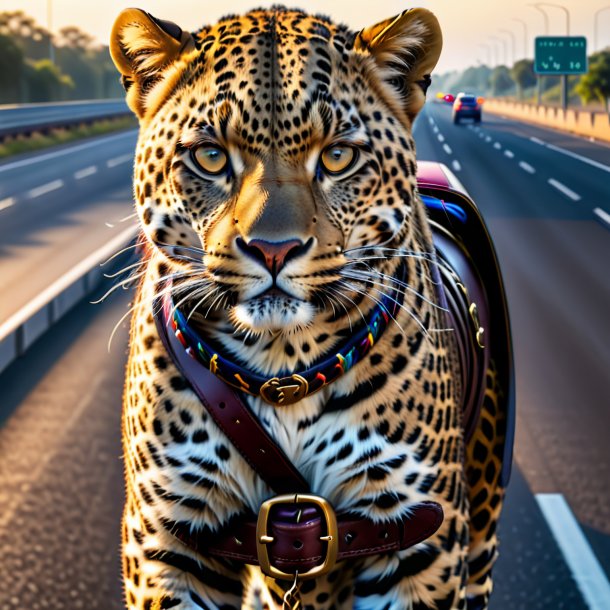 Image d'un léopard dans une ceinture sur l'autoroute