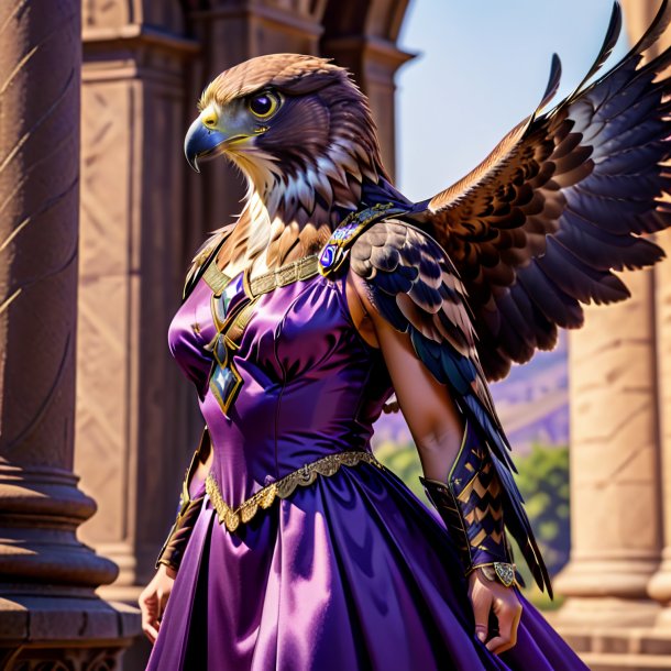 Picture of a hawk in a purple dress