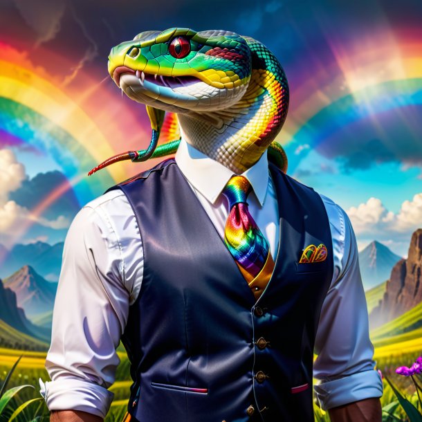 Image of a snake in a vest on the rainbow