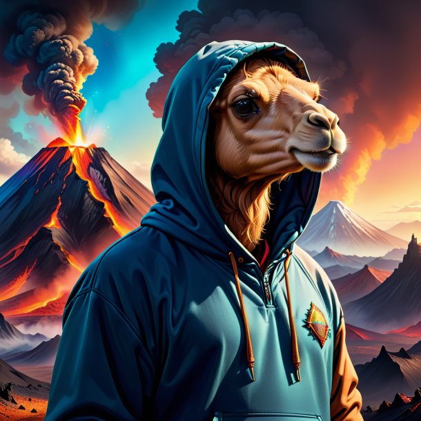 Drawing of a camel in a hoodie in the volcano