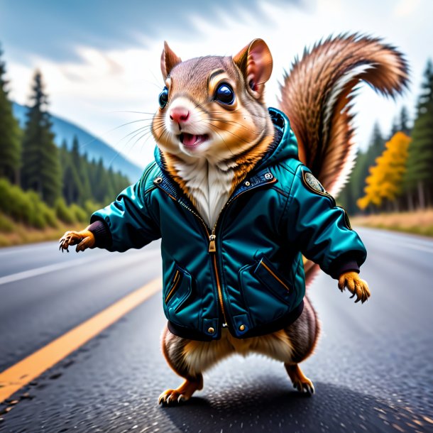 Pic of a flying squirrel in a jacket on the road