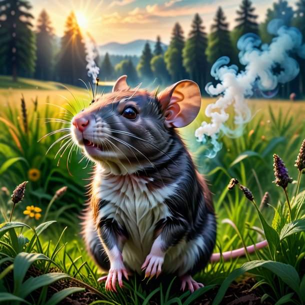 Photo of a smoking of a rat in the meadow