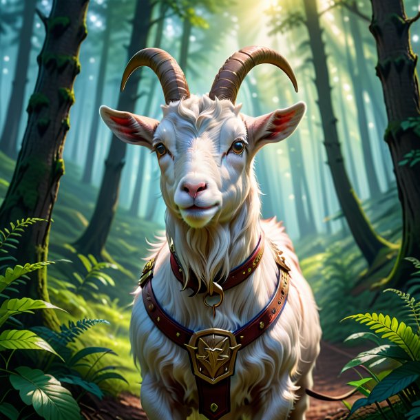 Drawing of a goat in a belt in the forest