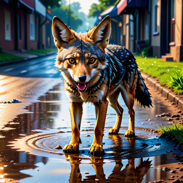 Foto de un chacal en un zapato en el charco