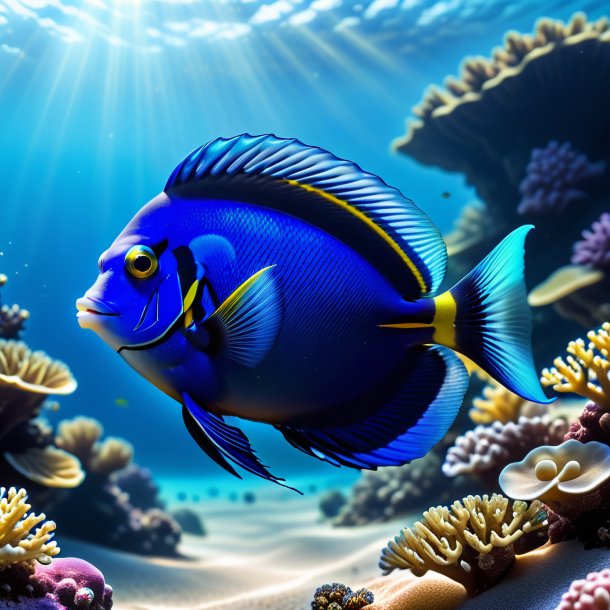 Pic of a blue tang in a jeans in the sea