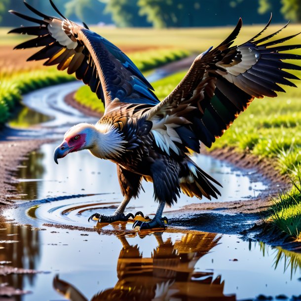 Image d'un vautour dans une ceinture dans la flaque