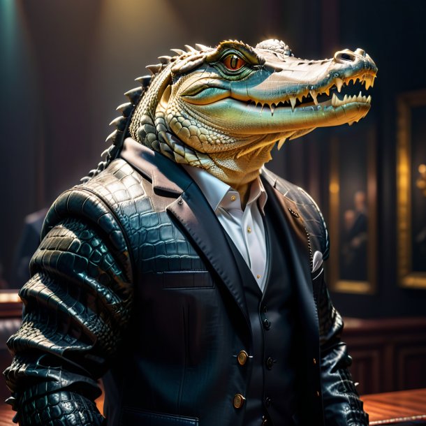 Photo of a crocodile in a black jacket