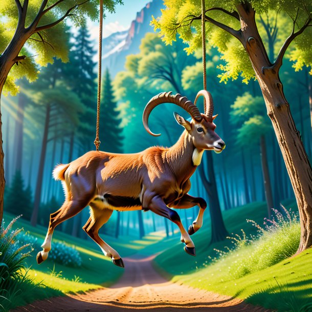 Image of a swinging on a swing of a ibex in the park