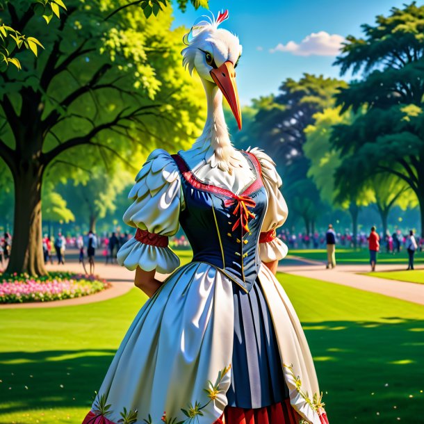 Foto de una cigüeña en un vestido en el parque