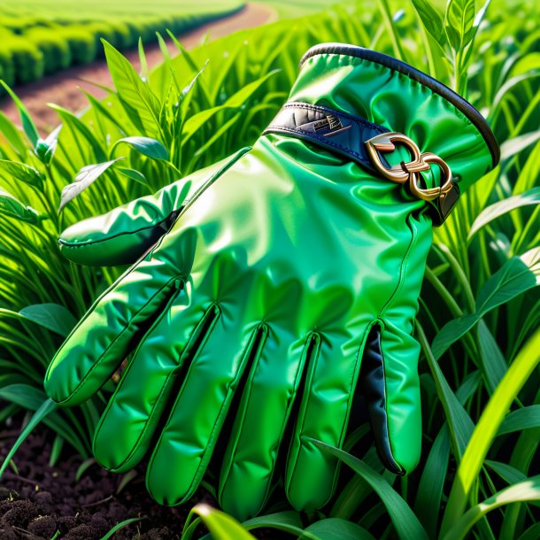 Pic of a pea green gloves from grass