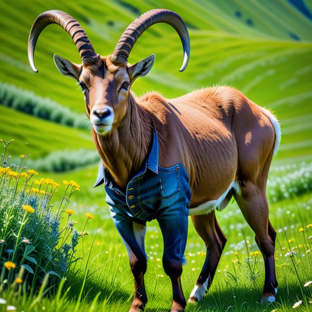 Pic d'un ibex dans un jean dans la prairie