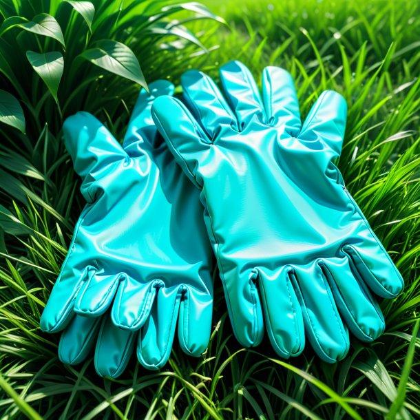 Photo of a cyan gloves from grass