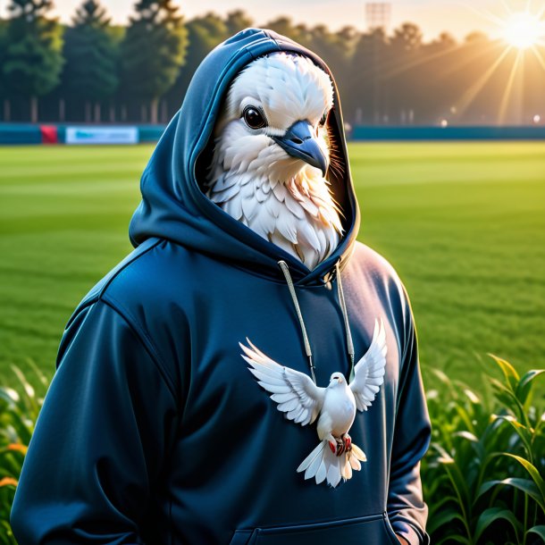 Imagem de uma pomba em um hoodie no campo