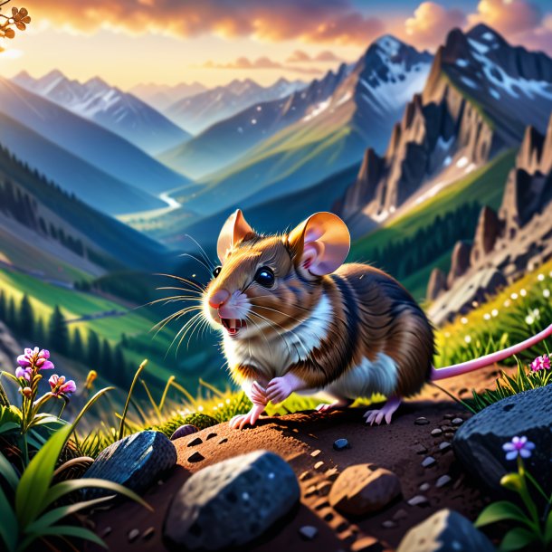 Image of a playing of a mouse in the mountains