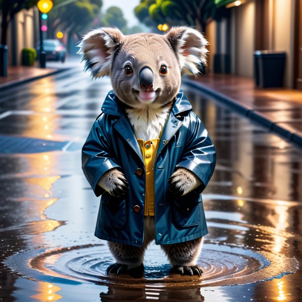 Picture of a koala in a coat in the puddle