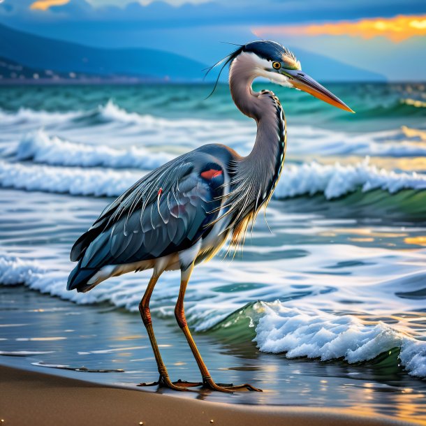 Pic d'un héron dans un pantalon dans la mer