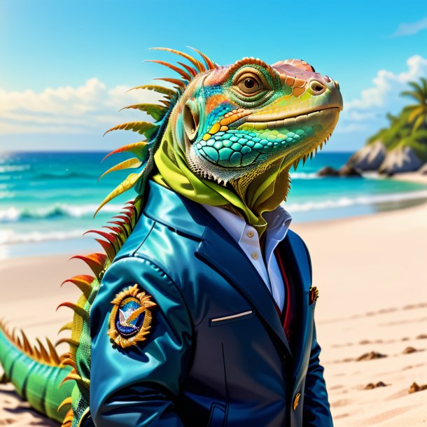 Illustration d'une iguane dans une veste sur la plage