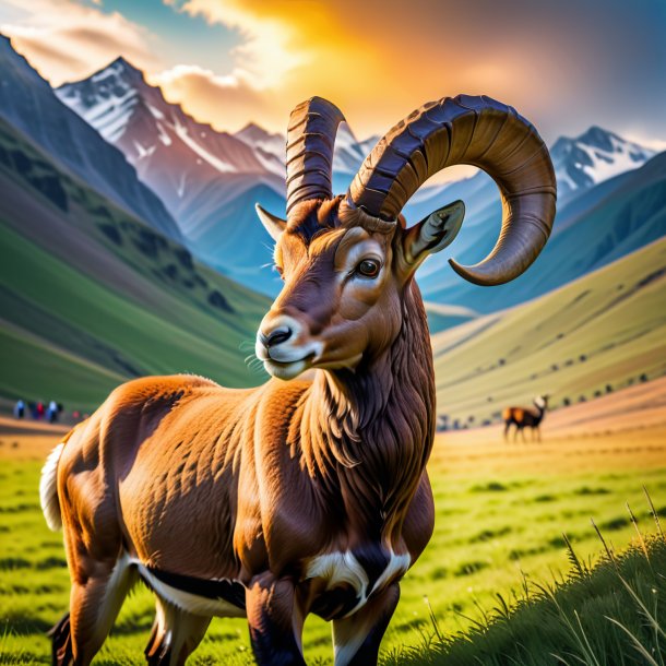 Image d'un ibex dans un chapeau sur le terrain