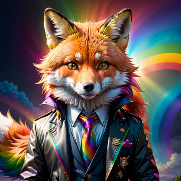 Drawing of a fox in a jacket on the rainbow