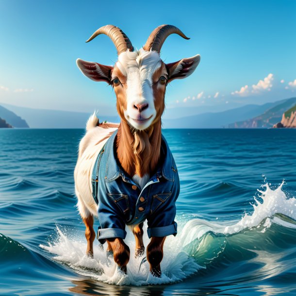 Picture of a goat in a jeans in the sea