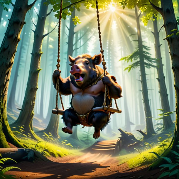 Picture of a swinging on a swing of a boar in the forest