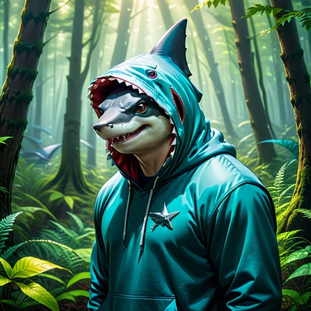 Drawing of a shark in a hoodie in the forest