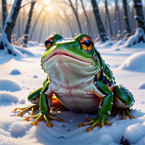 Picture of a crying of a frog in the snow