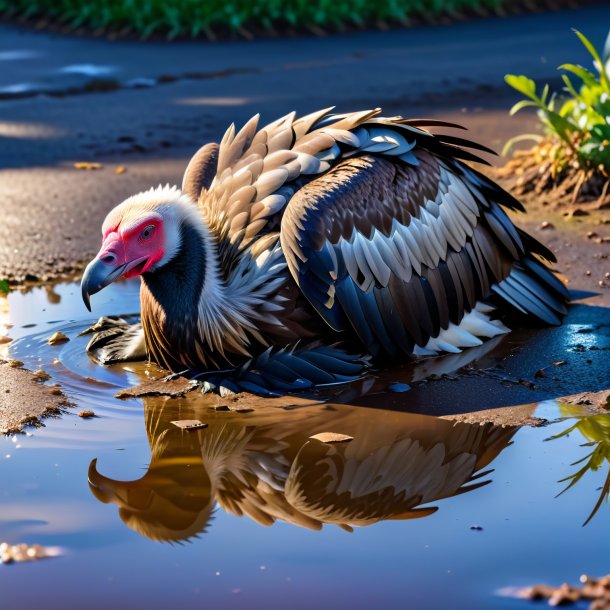 Pic of a sleeping of a vulture in the puddle